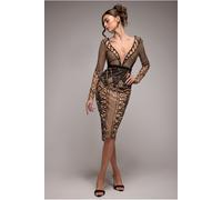 Goddiva Geometric Sequin Plunge Midi - Black by Goddiva - Black - 18