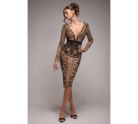 Goddiva Geometric Sequin Plunge Midi In Black Black