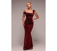 Goddiva Glitter Polka Dot Velvet One Shoulder Maxi Dress In Wine Wine