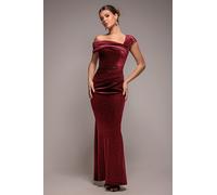 Goddiva Glitter Velvet One Shoulder Maxi Dress - Wine by Goddiva - Wine - 8