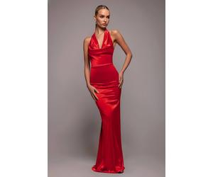Goddiva Halter Cowl Neck Back Maxi Dress In Red Red