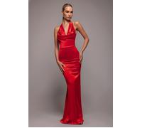 Goddiva Halter Cowl Neck Back Maxi Dress - Red by Goddiva - Red - 14