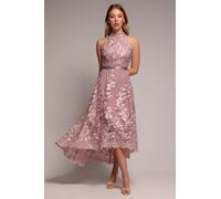 Goddiva Halter Neck Lace High And Low Dress - Pink by Goddiva - Pink - 10