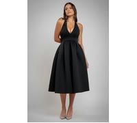 Goddiva Halter Neck Pleated A-Line Midaxi Dress - Black by Goddiva - Black - 12