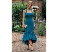 Goddiva Halter Neck Puff Hem Mermaid Midaxi Dress - Emerald Green by Goddiva - Emerald Green - 18