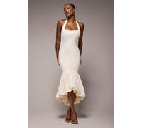 Goddiva Halter Neck Puff Hem Mermaid Midaxi Dress In Cream Cream 16