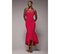 Goddiva Halter Neck Puff Hem Mermaid Midaxi Dress In Red Red 10