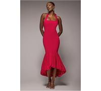 Goddiva Halter Neck Puff Hem Mermaid Midaxi Dress - Red by Goddiva - Red - 14