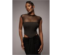 Goddiva High Neck Open Back Lace Up Scuba Corset Top - Black by Goddiva - Black - 12