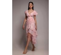 Goddiva Jacquard Chiffon Wrap High Low Midaxi Dress - Pink by Goddiva - Pink - 14