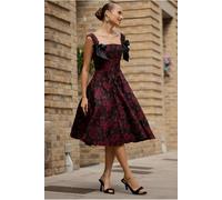 Goddiva Jacquard Multiway Bow Strap Skater Midi Dress - Black by Goddiva - Black - 14