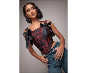Goddiva Jacquard Multiway Removable Strap Corset - Black by Goddiva - Black - 8