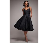 Goddiva Jacquard Sleeveless A-line Midi Dress - Black by Goddiva - Black - 18