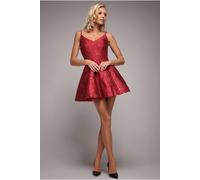 Goddiva Jacquard Sleeveless A Line Mini Dress In Red Red 16