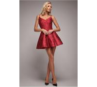 Goddiva Jacquard Sleeveless A-line Mini Dress - Red by Goddiva - Red - 16