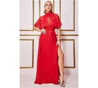 Goddiva Keyhole High Neck Flutter Sleeve Maxi - Red by Goddiva - Red - 10