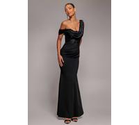 Goddiva Lace Cowl One Shoulder Scuba Crepe Maxi Dress In Black Black