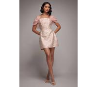 Goddiva Lace Up Jacquard Mini Dress With Organza Wings In Light Pink Light Pink