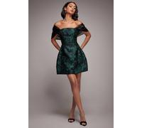 Goddiva Lace Up Jacquard Mini Dress With Organza Wings Multi