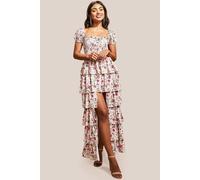 Goddiva Layered Dipped Hem Floral Maxi - Beige by Goddiva - Beige - 8