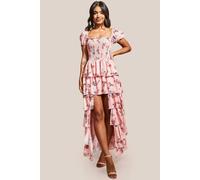 Goddiva Layered Dipped Hem Floral Maxi - Peach by Goddiva - Peach - 10