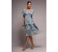 Goddiva Layered Floral Midi With Flutter Sleeves - Airforce Blue by Goddiva - Airforce Blue - 10