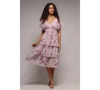 Goddiva Layered Floral Midi With Flutter Sleeves - Blush by Goddiva - Blush - 12