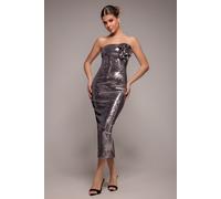 Goddiva Liquid Sequin Boobtube Midaxi With Corsage - Silver by Goddiva - Silver - 12