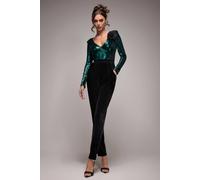 Goddiva Liquid Sequin Jumpsuit With Corsage In Emerald Emerald 16