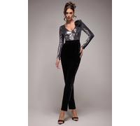 Goddiva Liquid Sequin Jumpsuit With Corsage In Silver Silver