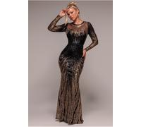 Goddiva Long Sleeve Aztec Sequin Maxi Dress - Gold by Goddiva - Gold - 8