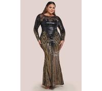 Goddiva Long Sleeve Aztec Sequin Maxi Dress In Gold Gold 22