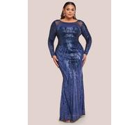 Goddiva Long Sleeve Aztec Sequin Maxi Dress In Navy Navy 18