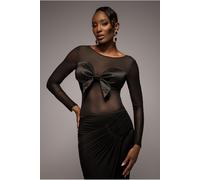Goddiva Long Sleeve Mesh Sleeveless Taffeta Bow Top - Black by Goddiva - Black - 10