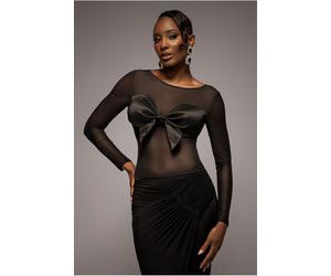 Goddiva Long Sleeve Mesh Sleeveless Taffeta Bow Top - Black by Goddiva - Black - 16