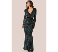 Goddiva Long Sleeve Sequin Evening Maxi Dress In Emerald Emerald 8