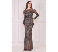 Goddiva Long Sleeve Sequin Flame Maxi Dress In Black Black