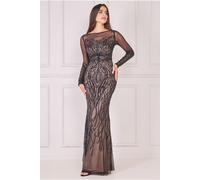 Goddiva Long Sleeve Sequin Flame Maxi - Solid Black by Goddiva - Solid Black - 8