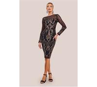 Goddiva Long Sleeve Sequin Flame Midi Dress - Black by Goddiva - Black - 10