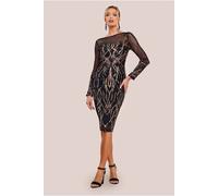 Goddiva Long Sleeve Sequin Flame Midi Dress In Black Black