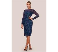 Goddiva Long Sleeve Sequin Flame Midi Dress - Navy by Goddiva - Navy - 8