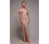 Goddiva Lurex Bardot Maxi With Waterfall Ruffle - Blush by Goddiva - Blush - 12