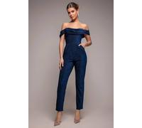 Goddiva Lurex Cowl Neck Jumpsuit In Navy Navy