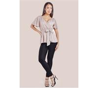 Goddiva Lurex Flutter Sleeve Wrap Top - Champagne by Goddiva - Champagne - 8