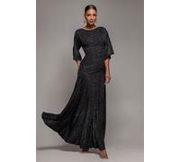 Goddiva Lurex Kimono Sleeve Gathered Waist Maxi Dress - Black by Goddiva - Black - 18