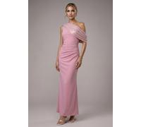 Goddiva Lurex Pleated Bardot One Shoulder Cape Maxi Dress - Blush Pink by Goddiva - Pink - 16