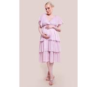 Goddiva Maternity Plain Lurex Chiffon Tiered Midi Dress In Pink Pink 14