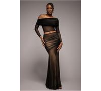 Goddiva Mesh Gathered Mermaid Maxi Skirt - Black by Goddiva - Black - S