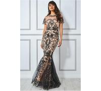 Goddiva Mesh & Lace Maxi With Scalloped Hem - Black by Goddiva - Black - 10