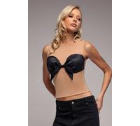 Goddiva Mesh Sleeveless Taffeta Bow Top In Black Black